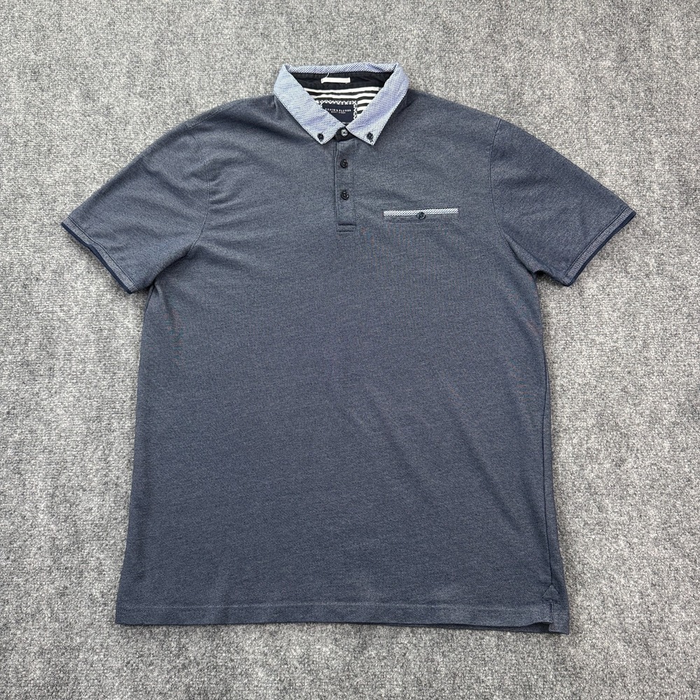 Denim & Flower Ricky Singh Polo Shirt Mens XL Navy Casual Golf Micro Knit EUC